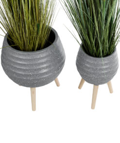 GloboStar® Artificial Garden MARYLAND 20568 ΣΕΤ 2 Διακοσμητικά Πολυεστερικά Τσιμεντένιά Κασπώ Γλάστρες – Flower Pots Γκρι A:Φ39 x Υ45cm B:Φ29 x Υ40cm
