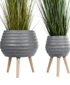 GloboStar® Artificial Garden MARYLAND 20568 ΣΕΤ 2 Διακοσμητικά Πολυεστερικά Τσιμεντένιά Κασπώ Γλάστρες – Flower Pots Γκρι A:Φ39 x Υ45cm B:Φ29 x Υ40cm