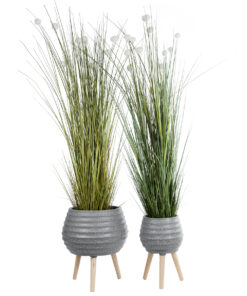 GloboStar® Artificial Garden MARYLAND 20568 ΣΕΤ 2 Διακοσμητικά Πολυεστερικά Τσιμεντένιά Κασπώ Γλάστρες – Flower Pots Γκρι A:Φ39 x Υ45cm B:Φ29 x Υ40cm