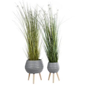 GloboStar® Artificial Garden MARYLAND 20568 ΣΕΤ 2 Διακοσμητικά Πολυεστερικά Τσιμεντένιά Κασπώ Γλάστρες – Flower Pots Γκρι A:Φ39 x Υ45cm B:Φ29 x Υ40cm