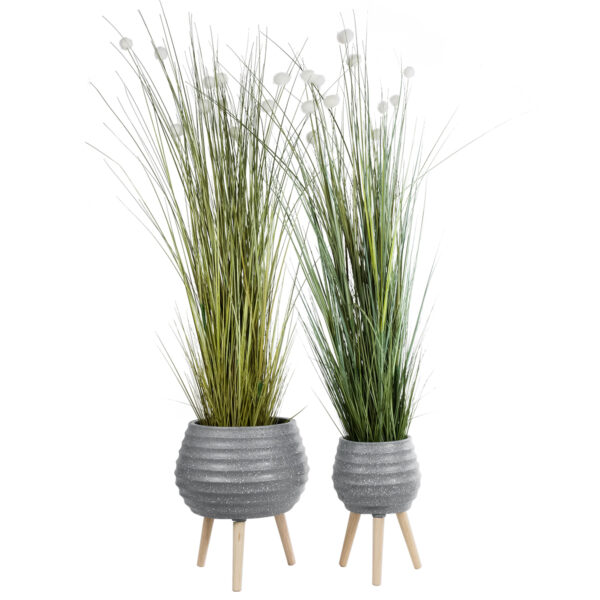 GloboStar® Artificial Garden MARYLAND 20568 ΣΕΤ 2 Διακοσμητικά Πολυεστερικά Τσιμεντένιά Κασπώ Γλάστρες – Flower Pots Γκρι A:Φ39 x Υ45cm B:Φ29 x Υ40cm