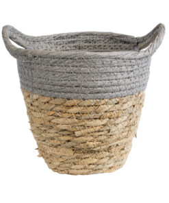 GloboStar® Artificial Garden SYROS 20570 Διακοσμητικό Πλεκτό Κασπώ Γλάστρα – Flower Pot Μπεζ με Γκρι Φ17 x Υ16cm