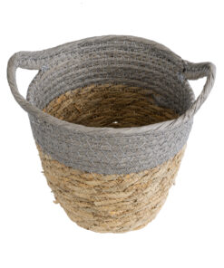 GloboStar® Artificial Garden SYROS 20570 Διακοσμητικό Πλεκτό Κασπώ Γλάστρα – Flower Pot Μπεζ με Γκρι Φ17 x Υ16cm
