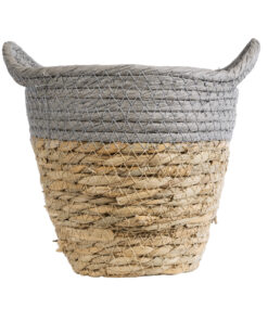 GloboStar® Artificial Garden SYROS 20570 Διακοσμητικό Πλεκτό Κασπώ Γλάστρα – Flower Pot Μπεζ με Γκρι Φ17 x Υ16cm