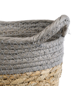 GloboStar® Artificial Garden SYROS 20570 Διακοσμητικό Πλεκτό Κασπώ Γλάστρα – Flower Pot Μπεζ με Γκρι Φ17 x Υ16cm