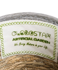 GloboStar® Artificial Garden SYROS 20570 Διακοσμητικό Πλεκτό Κασπώ Γλάστρα – Flower Pot Μπεζ με Γκρι Φ17 x Υ16cm