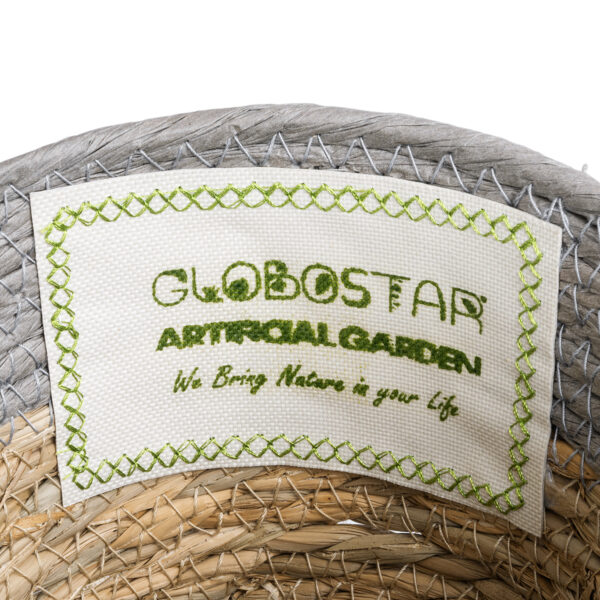 GloboStar® Artificial Garden SYROS 20570 Διακοσμητικό Πλεκτό Κασπώ Γλάστρα – Flower Pot Μπεζ με Γκρι Φ17 x Υ16cm