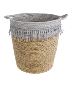 GloboStar® Artificial Garden SYROS 20571 Διακοσμητικό Πλεκτό Κασπώ Γλάστρα – Flower Pot Μπεζ με Γκρι Φ26 x Υ28cm