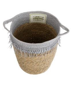 GloboStar® Artificial Garden SYROS 20571 Διακοσμητικό Πλεκτό Κασπώ Γλάστρα – Flower Pot Μπεζ με Γκρι Φ26 x Υ28cm