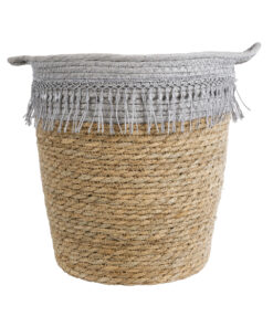GloboStar® Artificial Garden SYROS 20571 Διακοσμητικό Πλεκτό Κασπώ Γλάστρα – Flower Pot Μπεζ με Γκρι Φ26 x Υ28cm