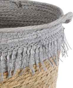 GloboStar® Artificial Garden SYROS 20571 Διακοσμητικό Πλεκτό Κασπώ Γλάστρα – Flower Pot Μπεζ με Γκρι Φ26 x Υ28cm