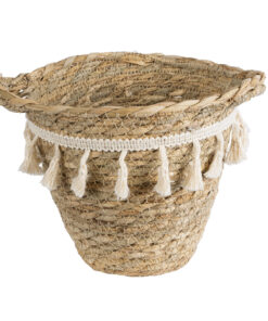 GloboStar® Artificial Garden SANTORINI 20572 Διακοσμητικό Πλεκτό Κασπώ Γλάστρα – Flower Pot Μπεζ με Λευκό Φ17 x Υ16cm