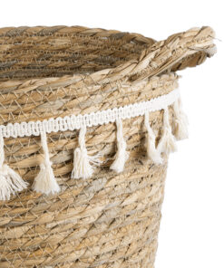 GloboStar® Artificial Garden SANTORINI 20573 Διακοσμητικό Πλεκτό Κασπώ Γλάστρα – Flower Pot Μπεζ με Λευκό Φ26 x Υ28cm