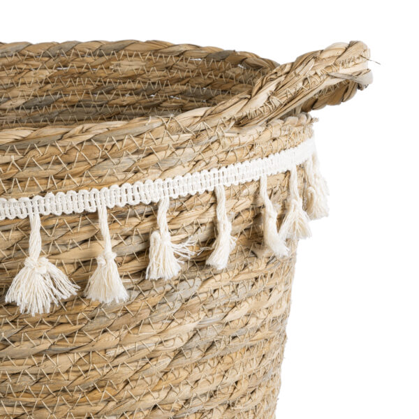 GloboStar® Artificial Garden SANTORINI 20573 Διακοσμητικό Πλεκτό Κασπώ Γλάστρα – Flower Pot Μπεζ με Λευκό Φ26 x Υ28cm