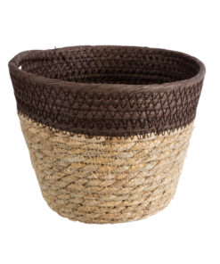 GloboStar® Artificial Garden LEFKADA 20574 Διακοσμητικό Πλεκτό Κασπώ Γλάστρα – Flower Pot Μπεζ με Καφέ Φ18 x Υ15cm