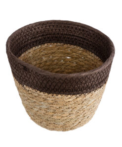 GloboStar® Artificial Garden LEFKADA 20574 Διακοσμητικό Πλεκτό Κασπώ Γλάστρα – Flower Pot Μπεζ με Καφέ Φ18 x Υ15cm