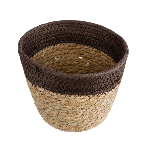 GloboStar® Artificial Garden LEFKADA 20574 Διακοσμητικό Πλεκτό Κασπώ Γλάστρα – Flower Pot Μπεζ με Καφέ Φ18 x Υ15cm