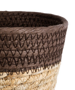GloboStar® Artificial Garden LEFKADA 20574 Διακοσμητικό Πλεκτό Κασπώ Γλάστρα – Flower Pot Μπεζ με Καφέ Φ18 x Υ15cm