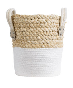 GloboStar® Artificial Garden NEVADA 20575 Διακοσμητικό Πλεκτό Κασπώ Γλάστρα – Flower Pot Μπεζ με Λευκό Φ23 x Υ23cm