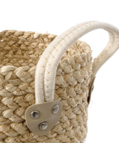 GloboStar® Artificial Garden NEVADA 20575 Διακοσμητικό Πλεκτό Κασπώ Γλάστρα – Flower Pot Μπεζ με Λευκό Φ23 x Υ23cm