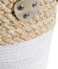 GloboStar® Artificial Garden NEVADA 20575 Διακοσμητικό Πλεκτό Κασπώ Γλάστρα – Flower Pot Μπεζ με Λευκό Φ23 x Υ23cm