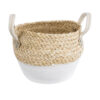 GloboStar® Artificial Garden SANTORINI 20576 Διακοσμητικό Πλεκτό Κασπώ Γλάστρα – Flower Pot Μπεζ με Λευκό Φ28 x Υ24cm