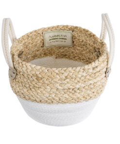 GloboStar® Artificial Garden SANTORINI 20576 Διακοσμητικό Πλεκτό Κασπώ Γλάστρα – Flower Pot Μπεζ με Λευκό Φ28 x Υ24cm