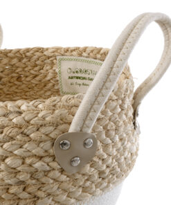 GloboStar® Artificial Garden SANTORINI 20576 Διακοσμητικό Πλεκτό Κασπώ Γλάστρα – Flower Pot Μπεζ με Λευκό Φ28 x Υ24cm