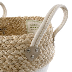 GloboStar® Artificial Garden SANTORINI 20576 Διακοσμητικό Πλεκτό Κασπώ Γλάστρα – Flower Pot Μπεζ με Λευκό Φ28 x Υ24cm