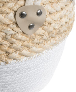 GloboStar® Artificial Garden SANTORINI 20576 Διακοσμητικό Πλεκτό Κασπώ Γλάστρα – Flower Pot Μπεζ με Λευκό Φ28 x Υ24cm