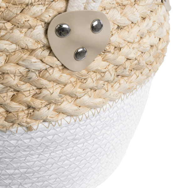GloboStar® Artificial Garden SANTORINI 20576 Διακοσμητικό Πλεκτό Κασπώ Γλάστρα – Flower Pot Μπεζ με Λευκό Φ28 x Υ24cm