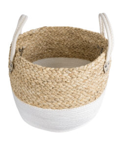 GloboStar® Artificial Garden NEVADA 20577 Διακοσμητικό Πλεκτό Κασπώ Γλάστρα – Flower Pot Μπεζ με Λευκό Φ33 x Υ28cm