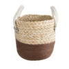 GloboStar® Artificial Garden CAROLINA 20578 Διακοσμητικό Πλεκτό Κασπώ Γλάστρα – Flower Pot Μπεζ με Καφέ και Λευκό Φ23 x Υ23cm