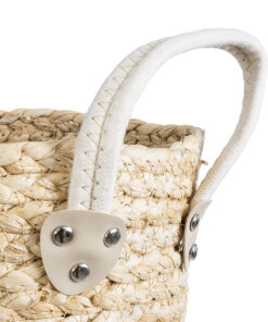 GloboStar® Artificial Garden CAROLINA 20578 Διακοσμητικό Πλεκτό Κασπώ Γλάστρα – Flower Pot Μπεζ με Καφέ και Λευκό Φ23 x Υ23cm