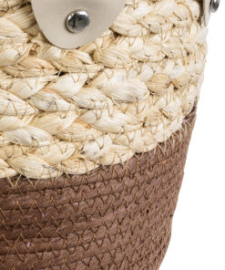 GloboStar® Artificial Garden CAROLINA 20578 Διακοσμητικό Πλεκτό Κασπώ Γλάστρα – Flower Pot Μπεζ με Καφέ και Λευκό Φ23 x Υ23cm