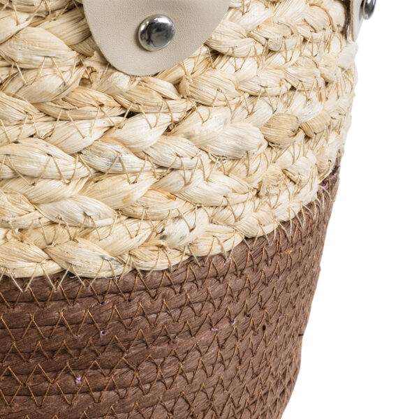 GloboStar® Artificial Garden CAROLINA 20578 Διακοσμητικό Πλεκτό Κασπώ Γλάστρα – Flower Pot Μπεζ με Καφέ και Λευκό Φ23 x Υ23cm