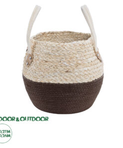 GloboStar® Artificial Garden CAROLINA 20579 Διακοσμητικό Πλεκτό Κασπώ Γλάστρα – Flower Pot Μπεζ με Καφέ και Λευκό Φ27 x Υ26cm