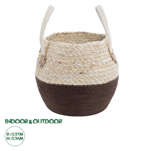 GloboStar® Artificial Garden CAROLINA 20579 Διακοσμητικό Πλεκτό Κασπώ Γλάστρα – Flower Pot Μπεζ με Καφέ και Λευκό Φ27 x Υ26cm