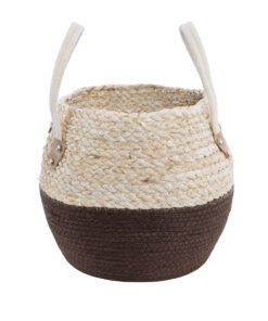 GloboStar® Artificial Garden CAROLINA 20579 Διακοσμητικό Πλεκτό Κασπώ Γλάστρα – Flower Pot Μπεζ με Καφέ και Λευκό Φ27 x Υ26cm