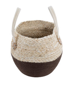 GloboStar® Artificial Garden CAROLINA 20579 Διακοσμητικό Πλεκτό Κασπώ Γλάστρα – Flower Pot Μπεζ με Καφέ και Λευκό Φ27 x Υ26cm