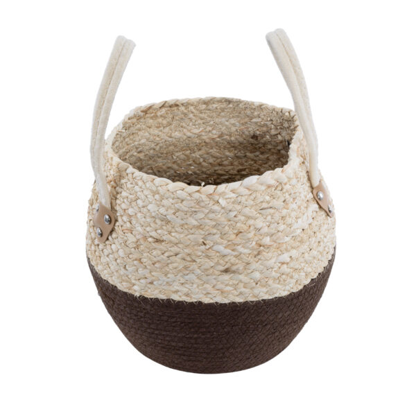 GloboStar® Artificial Garden CAROLINA 20579 Διακοσμητικό Πλεκτό Κασπώ Γλάστρα – Flower Pot Μπεζ με Καφέ και Λευκό Φ27 x Υ26cm