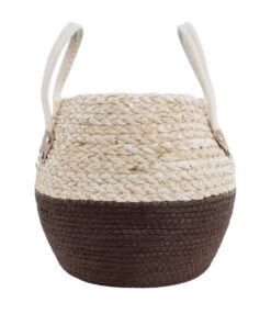 GloboStar® Artificial Garden CAROLINA 20579 Διακοσμητικό Πλεκτό Κασπώ Γλάστρα – Flower Pot Μπεζ με Καφέ και Λευκό Φ27 x Υ26cm