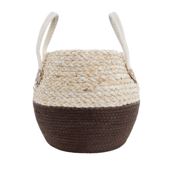 GloboStar® Artificial Garden CAROLINA 20579 Διακοσμητικό Πλεκτό Κασπώ Γλάστρα – Flower Pot Μπεζ με Καφέ και Λευκό Φ27 x Υ26cm