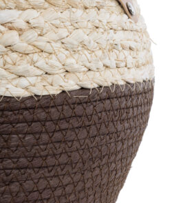 GloboStar® Artificial Garden CAROLINA 20579 Διακοσμητικό Πλεκτό Κασπώ Γλάστρα – Flower Pot Μπεζ με Καφέ και Λευκό Φ27 x Υ26cm