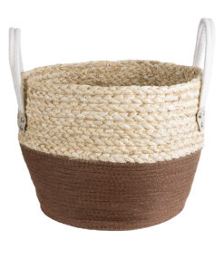 GloboStar® Artificial Garden CAROLINA 20580 Διακοσμητικό Πλεκτό Κασπώ Γλάστρα – Flower Pot Μπεζ με Καφέ και Λευκό Φ33 x Υ28cm