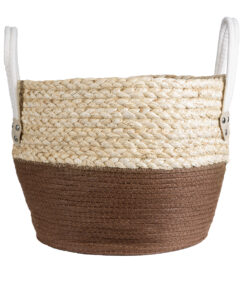 GloboStar® Artificial Garden CAROLINA 20580 Διακοσμητικό Πλεκτό Κασπώ Γλάστρα – Flower Pot Μπεζ με Καφέ και Λευκό Φ33 x Υ28cm