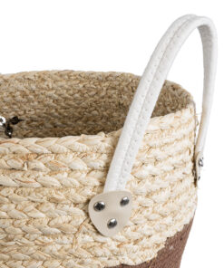 GloboStar® Artificial Garden CAROLINA 20580 Διακοσμητικό Πλεκτό Κασπώ Γλάστρα – Flower Pot Μπεζ με Καφέ και Λευκό Φ33 x Υ28cm