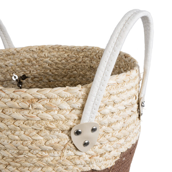 GloboStar® Artificial Garden CAROLINA 20580 Διακοσμητικό Πλεκτό Κασπώ Γλάστρα – Flower Pot Μπεζ με Καφέ και Λευκό Φ33 x Υ28cm