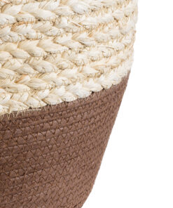 GloboStar® Artificial Garden CAROLINA 20580 Διακοσμητικό Πλεκτό Κασπώ Γλάστρα – Flower Pot Μπεζ με Καφέ και Λευκό Φ33 x Υ28cm