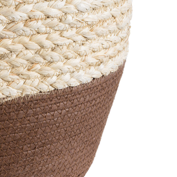 GloboStar® Artificial Garden CAROLINA 20580 Διακοσμητικό Πλεκτό Κασπώ Γλάστρα – Flower Pot Μπεζ με Καφέ και Λευκό Φ33 x Υ28cm